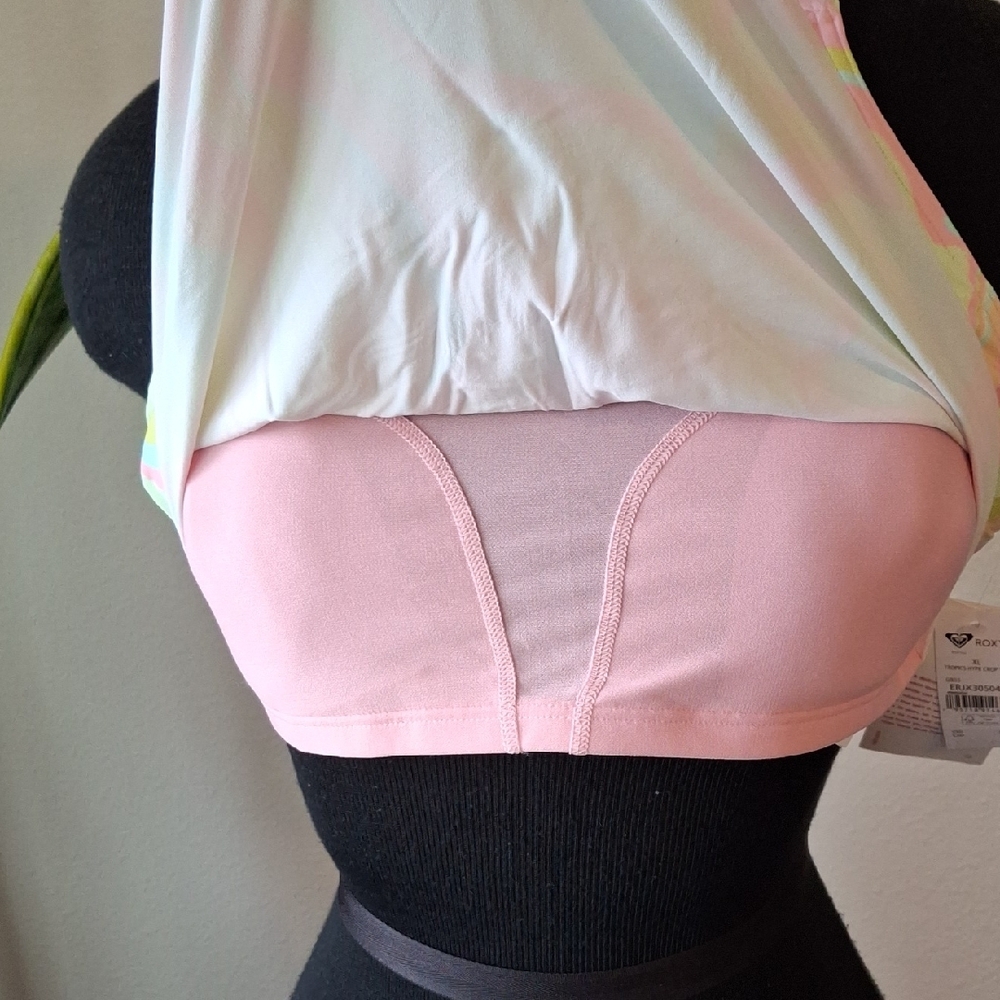 Roxy Pink and Yellow Bikini Top Cropped Style Size XL - Picture 4 of 10